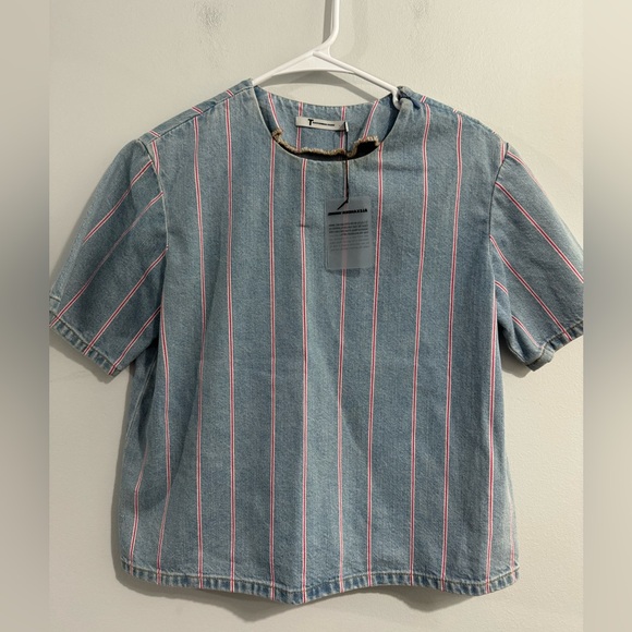 Alexander Wang Denim Striped Short Sleeved Top NWT- Size 2 - Picture 3 of 5